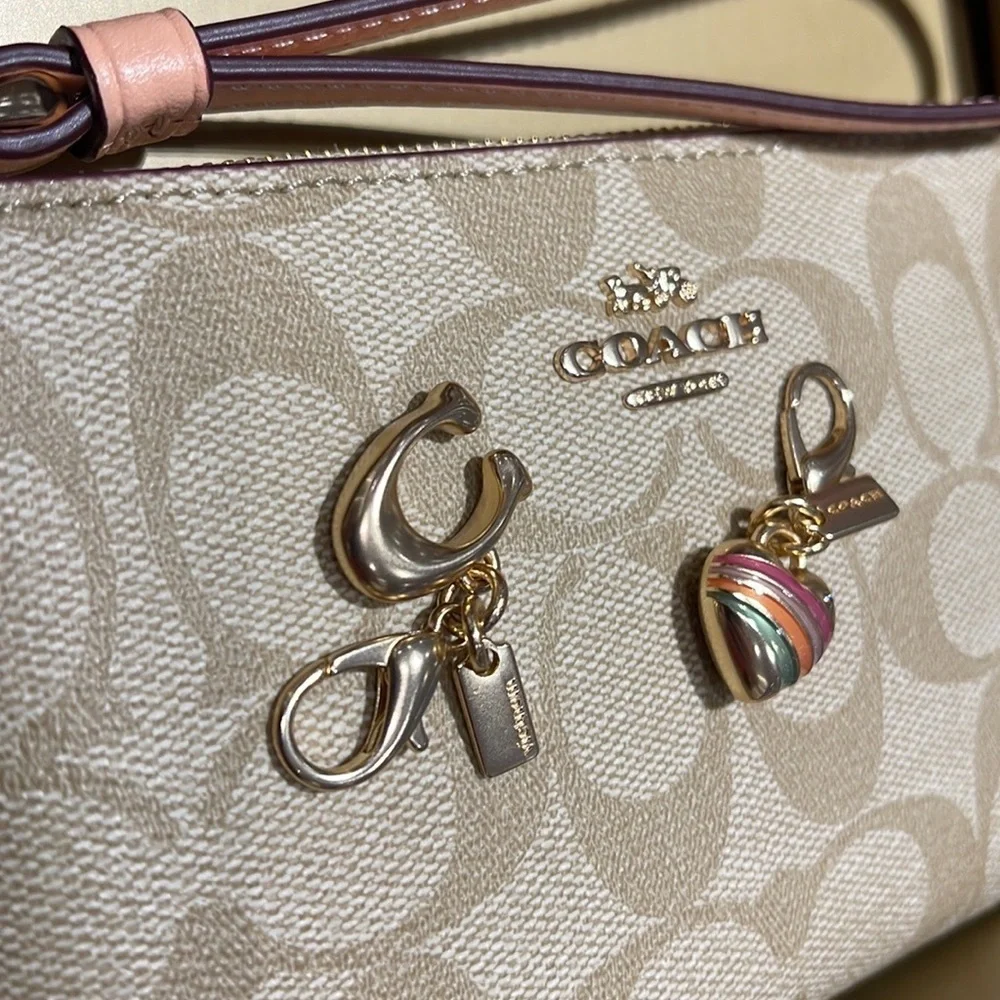 Coach Boxed Corner Zip Wristlet In Signature Canvas Gold/Light Khaki/Faded Blush